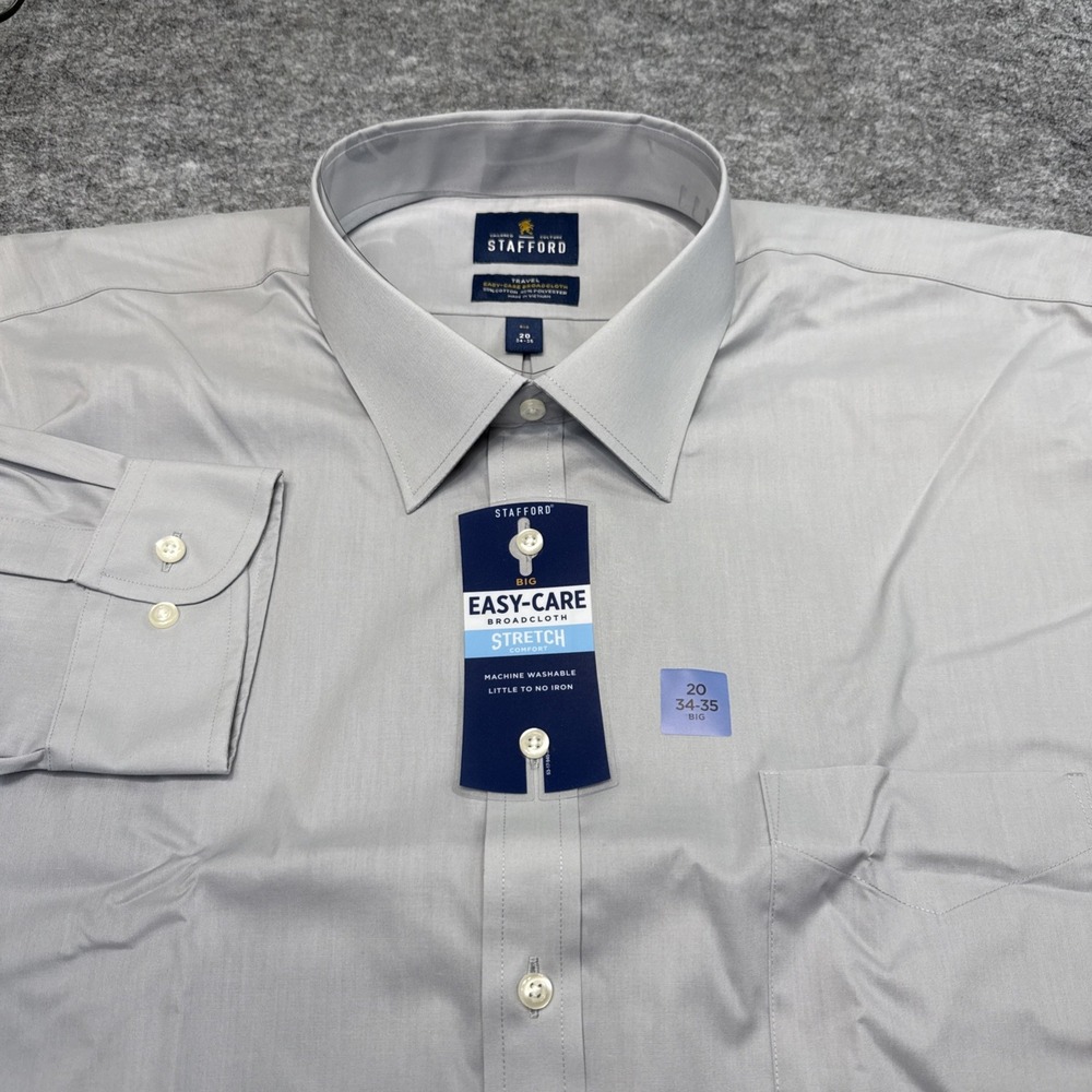 NEW Stafford Travel Easy Care Broadcloth shirt men's BIG 20 34-35 gray office